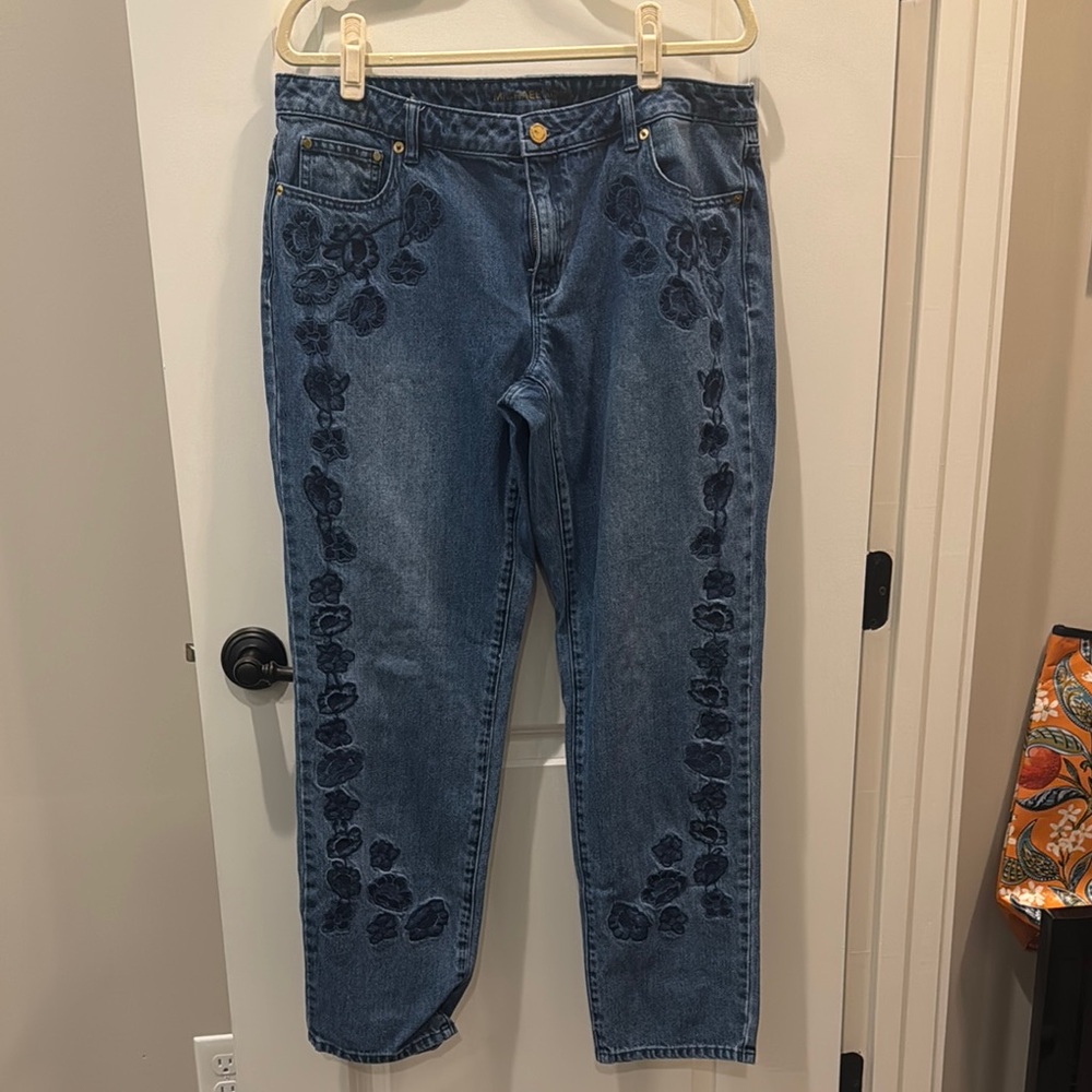 Michael Kors Floral Embroidered Blue Jeans